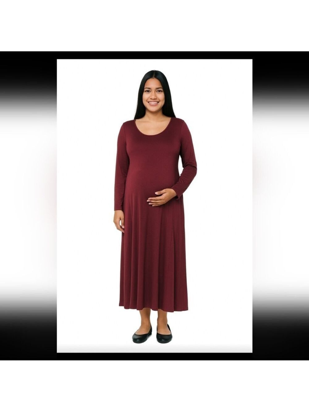 Pink Blush Long Sleeve Burgandy Front slit Maternity Dress Size Small EUC